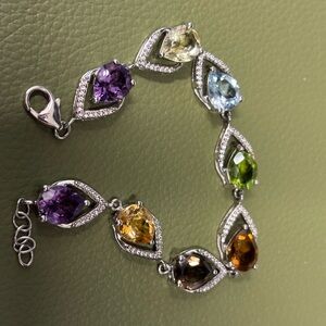 Multi-Color Gemstone Silver Bracelet